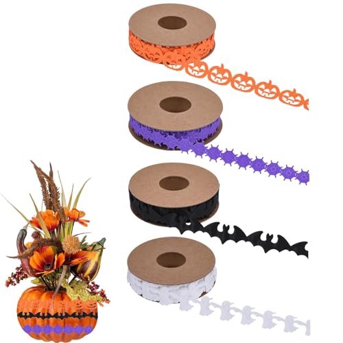 Halloween-Band, Band zum Verpacken von Geschenken, 4 Rollen, farbiges Satinband, 10 m, Weihnachts-Geschenkband für Bastelarbeiten, Haarschleifen, Blumensträuße, Kuchen, Hochzeitsfeiern von yupeuooe