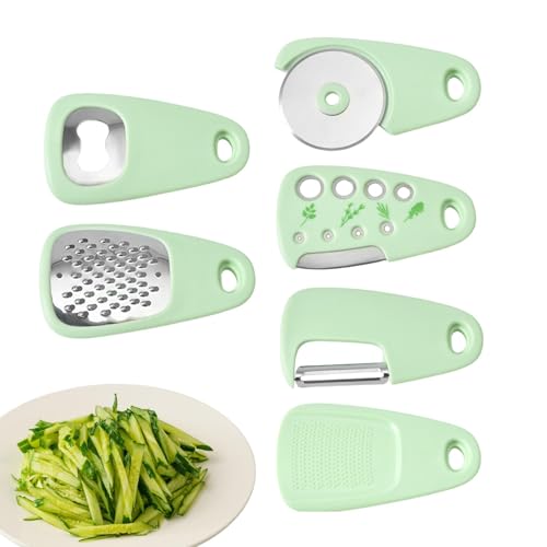 yupeuooe Küchenutensilien-Set, Kochutensilien-Set, 6-in-1-Schäler, Küchenreibe, Pizzateigschneider, Ergonomische Koch- und Backwerkzeuge, Schleifer, Flaschenöffner für Pizza, Kuchen, Obst und Gemüse von yupeuooe