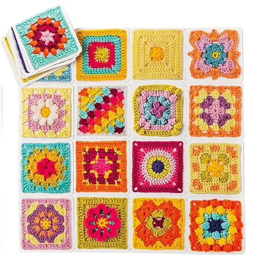 yupeuooe The Granny Squares Card Deck Crochet Cards, Farben und Formen des Häkelns: 50 bunte Häkelmotive, Crochet Patterns Granny Squares Cards für Erwachsene und Anfänger, Square-Kartendeck von yupeuooe