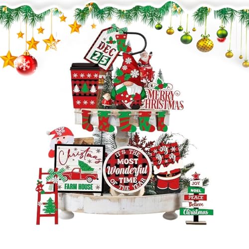 yupeuooe Weihnachts-Tablett-ation,Weihnachts-Tablett--Set - Holzwichtel-Schild, Weihnachtstablett--Set, 14-teilig | Tischation, ative Tabletts, Schilder, Bauernhaus-Weihnachtsation, Tischation von yupeuooe