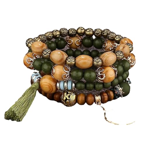 yuwqqoajv 4 teiliges Armband Set mit Holzperlen, Eleganz und Schönheit, Geschenk für Ihre Lieben, Armband mit 6 cm Durchmesser, Perlenarmband, olivgrün von yuwqqoajv