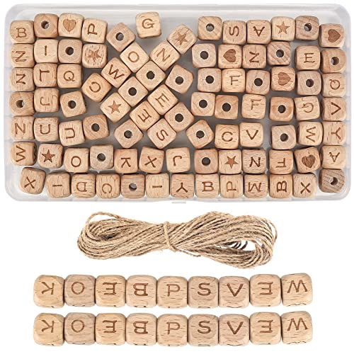 90 Stk Holzbuchstaben Perlen, Buchstabenperlen Holz, 12mm Natur Holz Holzperlen zum Basteln mit Buchstaben, A-Z Alphabet Holzperlen Würfel für Namen Armband Halskette Haarband Schmuck von ywchoshe