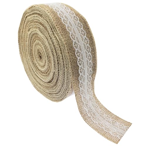 yyangz 1 Rolle 20 Meter DIY Leinen Seidenband Glasvase Blumenarrangement Dekoration weiße Spitze eingelegtes Band verwendet für Geschenkverpackungen Tischarrangement Hochzeit Stuhl Vase Einladung Trim von yyangz