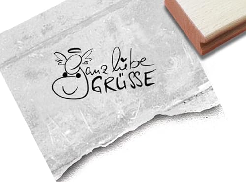 Stempel Ganz liebe Grüsse, mit Engel - Textstempel Post Nachrichten Grußkarten Briefe Geschenkanhänger Geschenk Basteln Deko Scrapbook - zAcheR-fineT (groß ca. 48 x 24 mm) von zAcheR-fineT-design