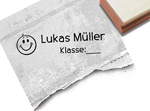 Stempel Individueller Namensstempel Smiley - Stempel personalisiert Name Klasse Schulstempel Geschenk für Kinder Schule Einschulung - zAcheR-fineT von zAcheR-fineT-design