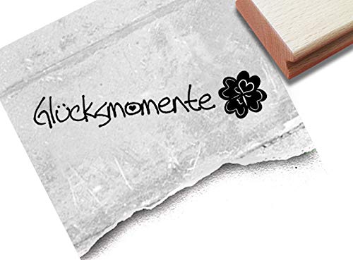 Stempel Textstempel Glücksmomente mit Kleeblatt in Handschrift - Schriftstempel Glückwünsche Hochzeit Geburt Scrapbook Basteln Deko - zAcheR-fineT von zAcheR-fineT-design