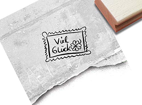 Stempel - Textstempel VIEL GLÜCK handschriftlich mit Kleeblatt, Motiv Briefmarke - Holzstempel Bildstempel Schriftstempel Handschrift - zAcheR-fineT (Text: Viel Glück) von zAcheR-fineT-design