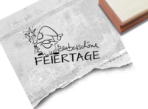 Stempel Zauberschöne Feiertage mit Weihnachtswichtel - Weihnachtsstempel Wichtel Gnom - Karten Geschenkanhänger Tischdeko Scrapbook - zAcheR-fineT (klein ca. 48 x 28 mm) von zAcheR-fineT-design