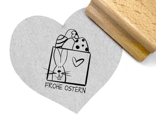 zAcheR-fineT-Design STEMPEL Osterstempel mit Osterhase, Text Frohe Ostern - Holzstempel Ostern, Karten basteln Geschenkanhänger Scrapbook von zAcheR-fineT-design