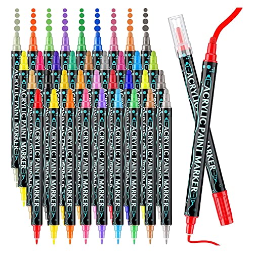 zabeto 36 Farben Acrylfarben-Marker, Farbstift mit Punktspitze, für Erwachsene, Kinder, Metallic, Klassische Farben, Doppelspitzen-Maker-Stift von zabeto