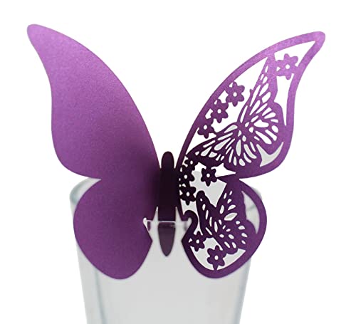 zalati Schmetterlings-Platzkarten, 50 Stück, Wein-, Champagnerglas-Aushöhlung, Papierkarten für Hochzeit, Party, Dekoration, Violett von zalati