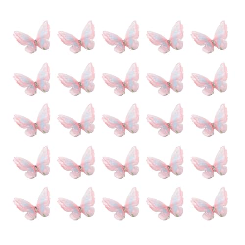 100 Stück Organza-Schmetterlinge, Stoff-Schmetterling-Dekorationen, 3D-Schmetterlings-Ornament, 2-lagige Schmetterlingsapplikationen für Bastelarbeiten, Hochzeitsdekoration von zaoalife