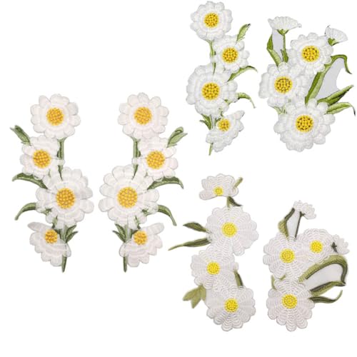 6 x Blumenstrauß-Aufnäher, bestickt, Blumenapplikation, Gänseblümchen, bestickt, zum Aufnähen, für Jeans, Kleidung, Hut, Jacke von zaoalife