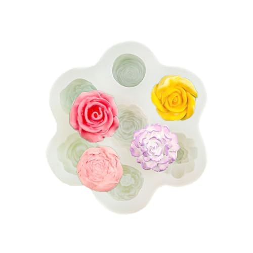 Blumen-Silikonform, 7 Mulden, Rosen-Pfingstrose, Fondantform für Gelee, Schokolade, Rosen-Pfingstrosen, Fondantform, 3D-Kerzenseifen-Silikonform, Blumenepoxidharz-Gießform von zaoalife