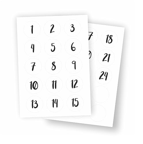 Adventskalenderzahlen Sticker 1-24 I selbstklebend I ⌀50mm (typo) von zartbesaitet.com Schöne Produkte aus Papier