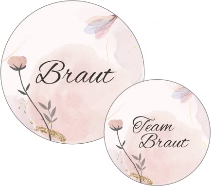 JGA-Button-Set BOTANICAL I 1x"Braut" (Ø56 mm)+ 10x"Team Braut" (Ø37mm) I pastell + rosè I Hochzeit JGA Party Anstecker von zartbesaitet.com Schöne Produkte aus Papier