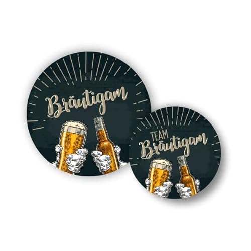 JGA-Button-Set Bier I 1x "Bräutigam" (Ø50mm) + 10x "Team Bräutigam" (Ø37mm) I Hochzeit JGA Party Anstecker | Männer | Bierflasche | Prost von zartbesaitet.com Schöne Produkte aus Papier