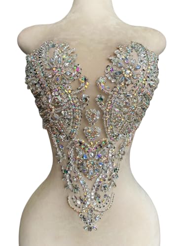 Zbroh Handgefertigte Mieder-Strass-Applikation, zum Nähen, Glasperlen, Steine, Kristallbesatz, Spitzenaufnäher für Kleid, Kleidung, Accessoires, 33 x 45,7 cm (transparentes AB) von zbroh