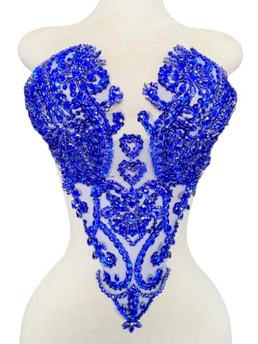 Zbroh Handgefertigte Mieder-Strass-Applikation, zum Nähen, Glasperlen, Steine, Kristallbesatz, Spitzenaufnäher für Kleid, Kleidung, Accessoires, 33 x 45 cm, Blau von zbroh