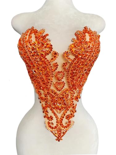 Zbroh Handgefertigte Mieder-Strass-Applikation, zum Nähen, Glasperlen, Steine, Kristallbesatz, Spitzenaufnäher für Kleid, Kleidung, Accessoires, 33 x 45 cm, Orange von zbroh