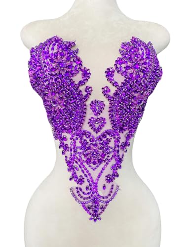 Zbroh Handgefertigte Mieder-Strass-Applikation, zum Nähen, Glasperlen, Steine, Kristallbesatz, Spitzenaufnäher für Kleid, Kleidung, Accessoires, 33 x 45 cm, Violett von zbroh