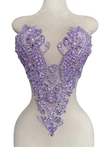 Zbroh Handgefertigte Mieder-Strass-Applikation, zum Nähen, Glasperlen, Steine, Kristallbesatz, Spitzenaufnäher für Kleid, Kleidung, Accessoires, 33 x 45 cm, Violett von zbroh