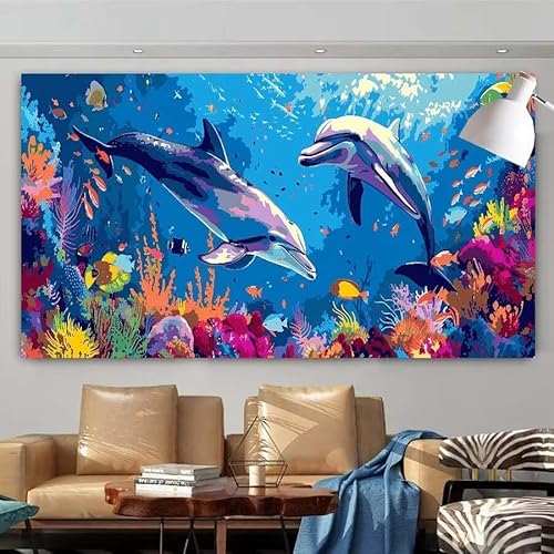 5D DIY Diamant Painting Set Delfine,Tiere Groß Diamond Painting Erwachsene Full Drill,Diamont Painting Bilder Anfänger Cross Stickerei Malerei ArtKits für Schlafzimmer Wand Dekoration 60x120cm X-218 von zcscgtrhe