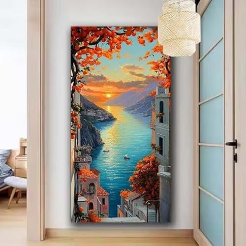 5D DIY Diamant Painting Set Full Sonnenuntergang,Landschaft Groß Diamond Painting Erwachsene Full,Diamont Painting Bilder Anfänger Cross Stickerei Malerei Kits Schlafzimmer Dekoration 100x200cm X-946 von zcscgtrhe