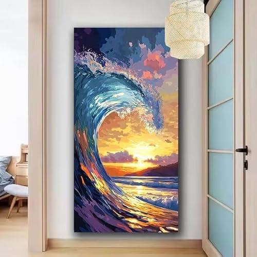 5D DIY Diamant Painting Set Full Sonnenuntergang. Meereswellen Groß Diamond Painting Erwachsene Full,Diamont Painting Bilder Anfänger Cross Stickerei Malerei Kits Schlafzimmer Dekoration 20x40cm X-950 von zcscgtrhe