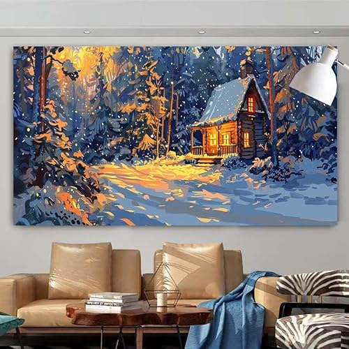 5D DIY Diamant Painting Set Haus,Winter Groß Diamond Painting Erwachsene Full Drill,Diamont Painting Bilder Anfänger Cross Stickerei Malerei Art Kits für Schlafzimmer Wand Dekoration 50x100cm X-108 von zcscgtrhe