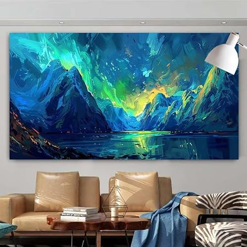 5D DIY Diamant Painting Set Landschaft,Aurora Borealis Groß Diamond Painting Erwachsene Full Drill,Diamont Painting Bilder Anfänger Cross Stickerei Malerei Kits Schlafzimmer Dekoration 70x140cm X-148 von zcscgtrhe