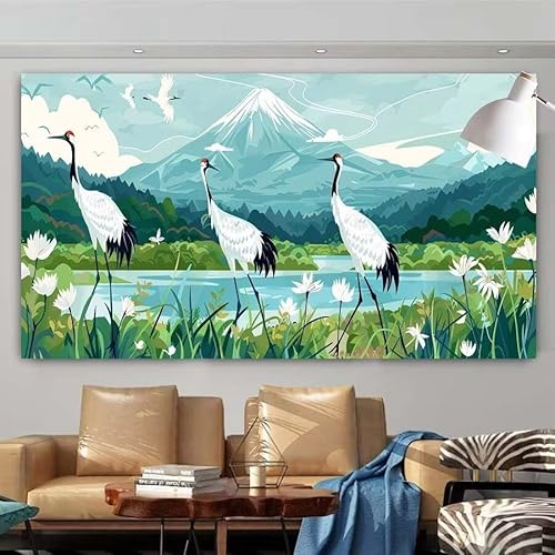 5D DIY Diamant Painting Set Landschaft,Kranich Groß Diamond Painting Erwachsene Full Drill,Diamont Painting Bilder Anfänger Cross Stickerei Malerei Art Kits Schlafzimmer Wand Dekoration 70x140cm X-142 von zcscgtrhe