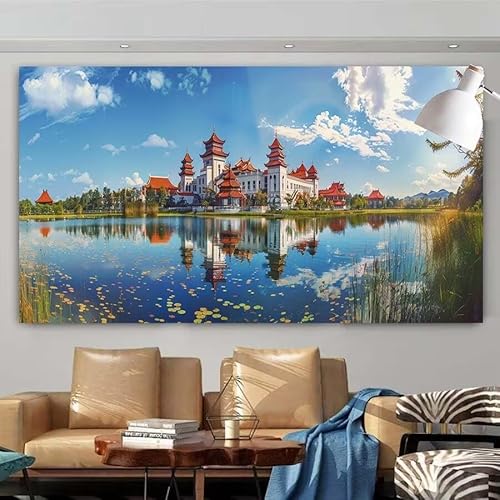 5D DIY Diamant Painting Set Landschaft,See Groß Diamond Painting Erwachsene Full Drill,Diamont Painting Bilder Anfänger Cross Stickerei Malerei Art Kits für Schlafzimmer Wand Dekoration 50x100cm X-120 von zcscgtrhe