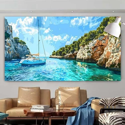 5D DIY Diamant Painting Set Schiff,Meer Groß Diamond Painting Erwachsene Full Drill,Diamont Painting Bilder Anfänger Cross Stickerei Malerei Art Kits für Schlafzimmer Wand Dekoration 100x200cm X-64 von zcscgtrhe