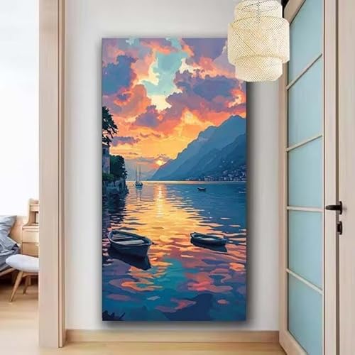 5D DIY Diamant Painting Set Sonnenuntergang,Meer Groß Diamond Painting Erwachsene Full Drill,Diamont Painting Bilder Anfänger Cross Stickerei Malerei Kits Schlafzimmer Wand Dekoration 100x200cm X-944 von zcscgtrhe