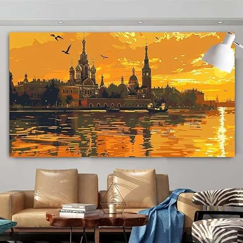 5D DIY Diamant Painting Set Stadt,Sonnenuntergang Groß Diamond Painting Erwachsene Full Drill,Diamont Painting Bilder Anfänger Cross Stickerei Malerei Kits Schlafzimmer Wand Dekoration 20x40cm X-20 von zcscgtrhe