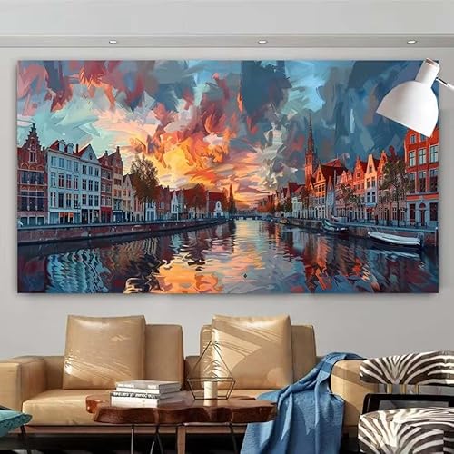 5D DIY Diamant Painting Set Stadt,Wolken Groß Diamond Painting Erwachsene Full Drill,Diamont Painting Bilder Anfänger Cross Stickerei Malerei Art Kits für Schlafzimmer Wand Dekoration 90x180cm X-26 von zcscgtrhe