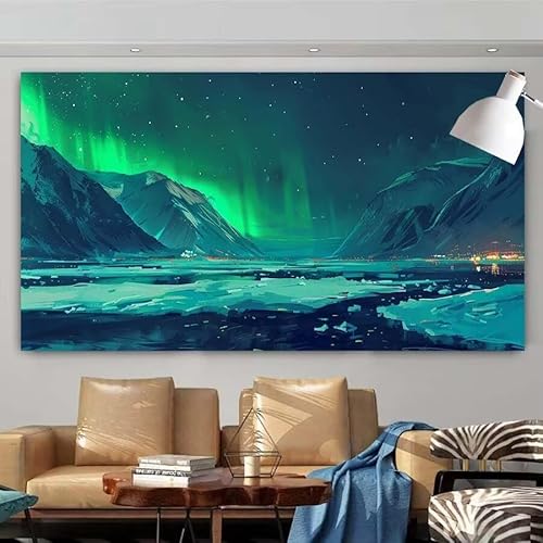 5D DIY Diamant Painting Set Winter,Aurora Borealis Groß Diamond Painting Erwachsene Full Drill,Diamont Painting Bilder Anfänger Cross Stickerei Malerei Kits Schlafzimmer Wand Dekoration 75x150cm X-86 von zcscgtrhe