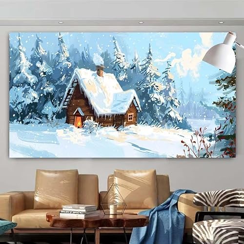 5D DIY Diamant Painting Set Winter,Hütte Groß Diamond Painting Erwachsene Full Drill,Diamont Painting Bilder Anfänger Cross Stickerei Malerei Art Kits für Schlafzimmer Wand Dekoration 70x140cm X-94 von zcscgtrhe