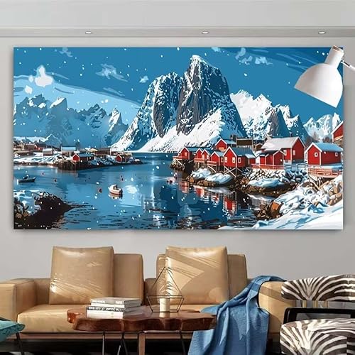 5D DIY Diamant Painting Set Winter,Stadt Groß Diamond Painting Erwachsene Full Drill,Diamont Painting Bilder Anfänger Cross Stickerei Malerei Art Kits für Schlafzimmer Wand Dekoration 50x100cm X-74 von zcscgtrhe