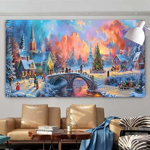 5D DIY Diamant Painting Set Winter,Stadt Groß Diamond Painting Erwachsene Full Drill,Diamont Painting Bilder Anfänger Cross Stickerei Malerei Art Kits für Schlafzimmer Wand Dekoration 50x100cm X-96 von zcscgtrhe