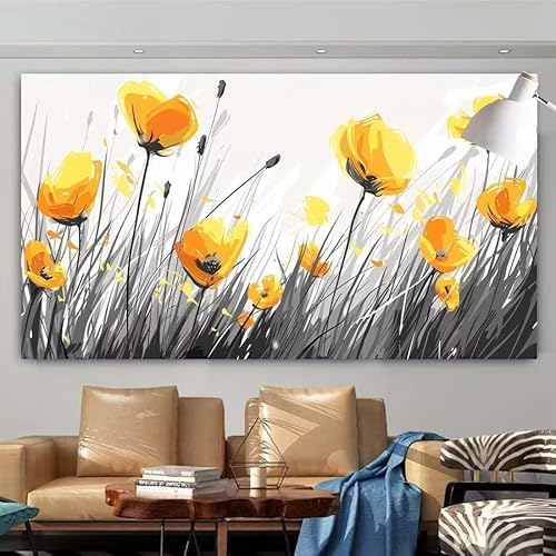 5D Diamant Painting Set Blume,Gelb Groß Diamond Painting Erwachsene Full Runde Drill,Diamont Painting Bilder Anfänger Cross Stickerei Malerei Art Kits für Schlafzimmer Wand Dekoration 40x80cm X-266 von zcscgtrhe