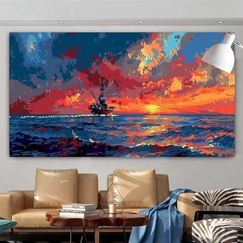 5D Diamant Painting Set Boot,Meer Groß Diamond Painting Erwachsene Full Runde Drill,Diamont Painting Bilder Anfänger Cross Stickerei Malerei Art Kits für Schlafzimmer Wand Dekoration 100x200cm X-66 von zcscgtrhe