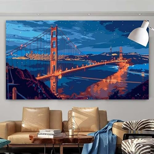 5D Diamant Painting Set Full Golden Gate Bridge,Landschaft Groß Diamond Painting Erwachsene Full,Diamont Painting Bilder Anfänger Cross Stickerei Malerei Kits Schlafzimmer Dekoration 55x110cm X-294 von zcscgtrhe