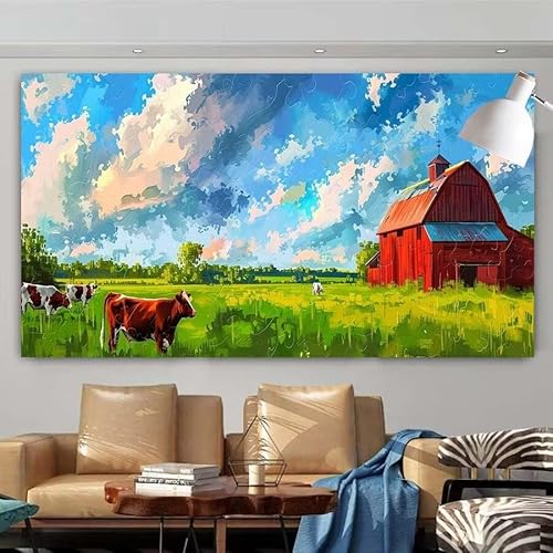 5D Diamant Painting Set Haus,Kuh Groß Diamond Painting Erwachsene Full Runde Drill,Diamont Painting Bilder Anfänger Cross Stickerei Malerei Art Kits für Schlafzimmer Wand Dekoration 50x100cm X-112 von zcscgtrhe