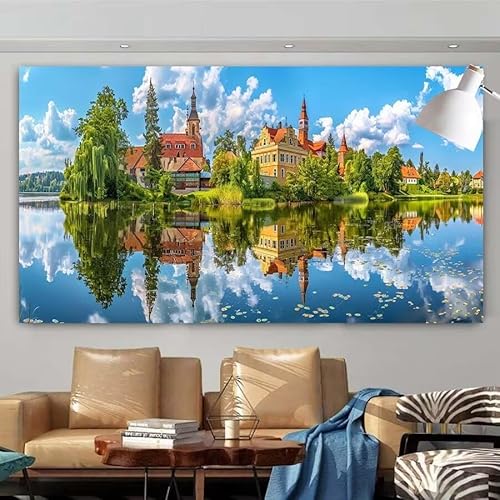 5D Diamant Painting Set Haus,See Groß Diamond Painting Erwachsene Full Runde Drill,Diamont Painting Bilder Anfänger Cross Stickerei Malerei Art Kits für Schlafzimmer Wand Dekoration 70x140cm X-110 von zcscgtrhe