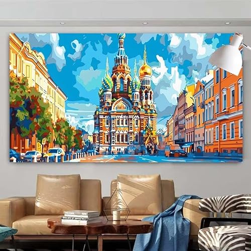 5D Diamant Painting Set Stadt,Haus Groß Diamond Painting Erwachsene Full Runde Drill,Diamont Painting Bilder Anfänger Cross Stickerei Malerei Art Kits für Schlafzimmer Wand Dekoration 60x120cm X-4 von zcscgtrhe