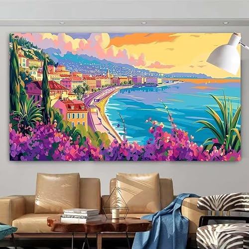 5D Diamant Painting Set Stadt,Meer Groß Diamond Painting Erwachsene Full Runde Drill,Diamont Painting Bilder Anfänger Cross Stickerei Malerei Art Kits für Schlafzimmer Wand Dekoration 100x200cm X-10 von zcscgtrhe