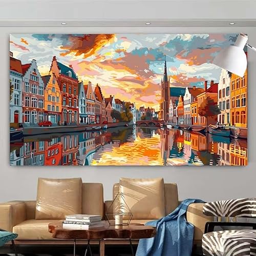 5D Diamant Painting Set Stadt,See Groß Diamond Painting Erwachsene Full Runde Drill,Diamont Painting Bilder Anfänger Cross Stickerei Malerei Art Kits für Schlafzimmer Wand Dekoration 100x200cm X-14 von zcscgtrhe