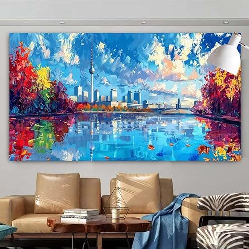 5D Diamant Painting Set Stadt,Wald Groß Diamond Painting Erwachsene Full Runde Drill,Diamont Painting Bilder Anfänger Cross Stickerei Malerei Art Kits für Schlafzimmer Wand Dekoration 50x100cm X-22 von zcscgtrhe